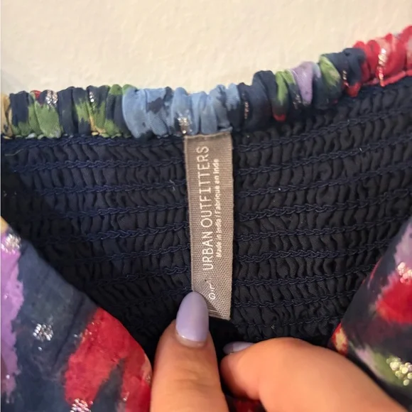 Urban Outfitters Navy Floral Off or on -the-Shoulder Mini Dress - Picture 4 of 6